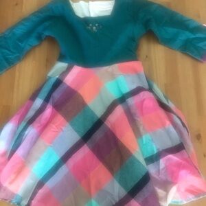 Well Dressed Wolf Girls Teal and Multi-Color Plaid Dress NWOT